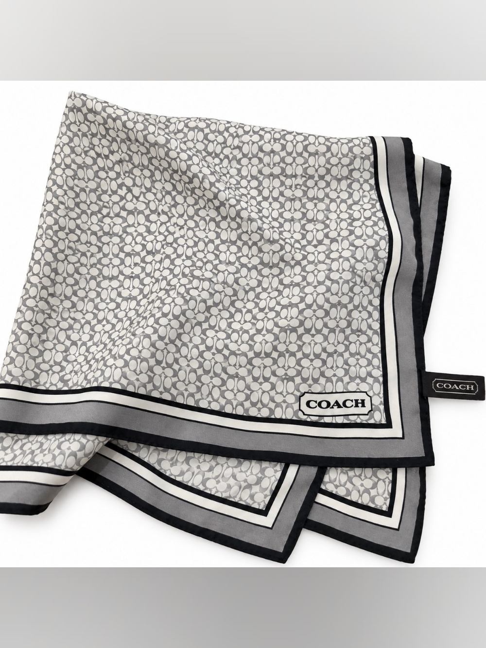 Coach Signature Silk Square Scarf Gray & Black